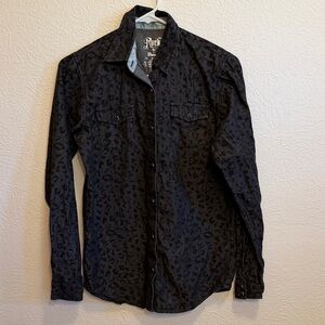 🎸🎸🎸BOGOHO🎸🎸🎸Rock & Roll Cowgirl Black Leopard Button Down Shirt-XL